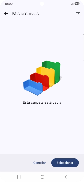 Si deseas crear una nueva carpeta, pulsa el icono de nueva carpeta y sigue las indicaciones de la pantalla para crearla.
