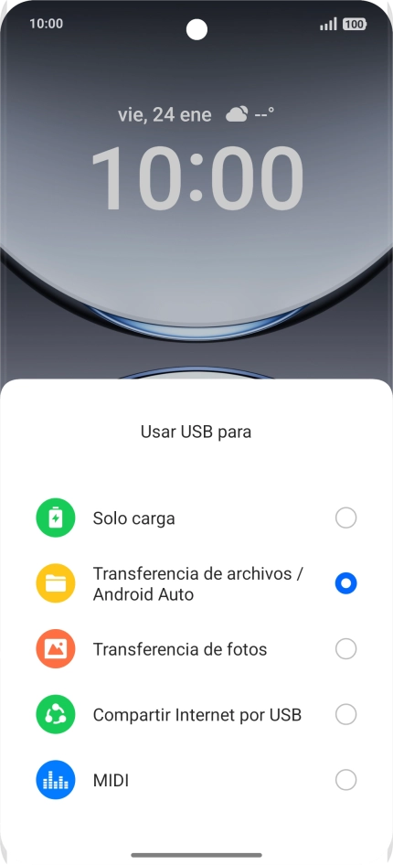 Pulsa Transferencia de archivos / Android Auto.