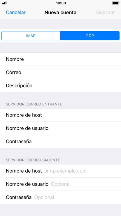 Pulsa Nombre de host e introduce smtp.vodafone.es.
