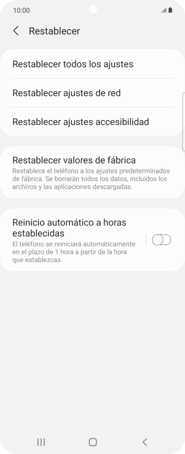 Pulsa Restablecer valores de fábrica.