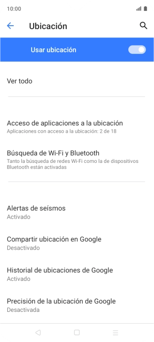 Pulsa Acceso de aplicaciones a la ubicación.