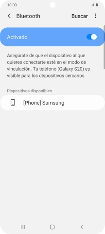 Pulsa el dispositivo Bluetooth deseado y sigue las indicaciones de la pantalla para vincular el dispositivo al teléfono.