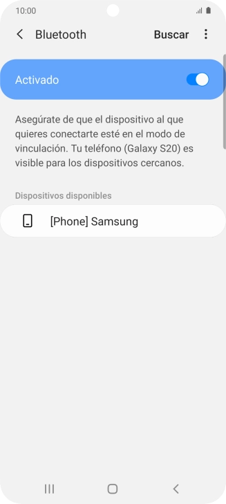 Pulsa el dispositivo Bluetooth deseado y sigue las indicaciones de la pantalla para vincular el dispositivo al teléfono.