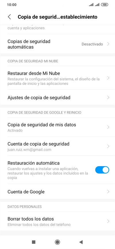 Pulsa Borrar todos los datos.