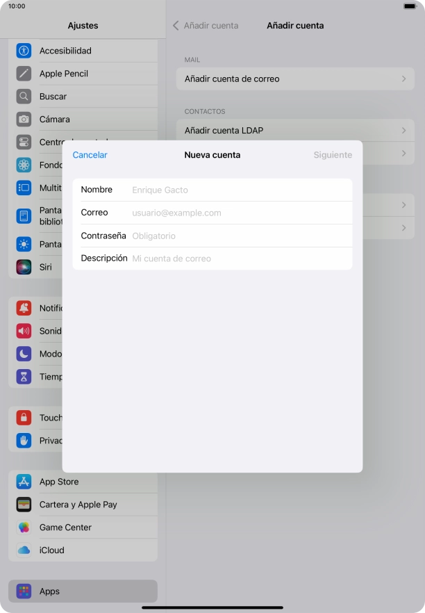 Pulsa Nombre e introduce el nombre del remitente.