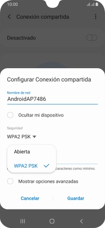 Pulsa WPA2 PSK para proteger la conexión wifi con una contraseña.