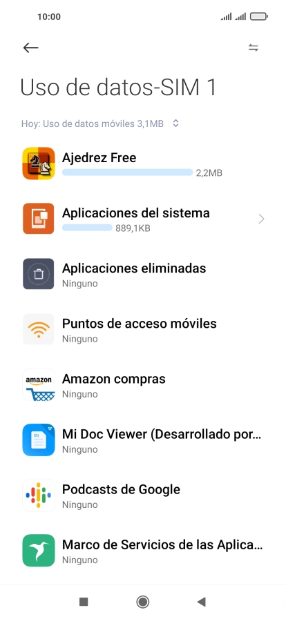 El consumo de datos por cada aplicación aparece bajo el nombre de la aplicación.