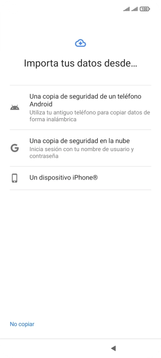 Pulsa la opción deseada y sigue las indicaciones de la pantalla para transferir contenido desde el otro teléfono y finalizar la activación de tu teléfono.