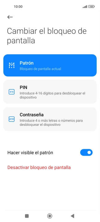 Pulsa Desactivar bloqueo de pantalla e introduce el código de seguridad extra que has creado anteriormente.