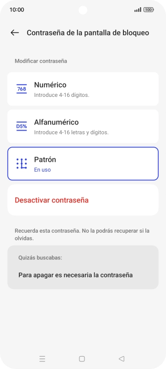 Pulsa Desactivar contraseña.