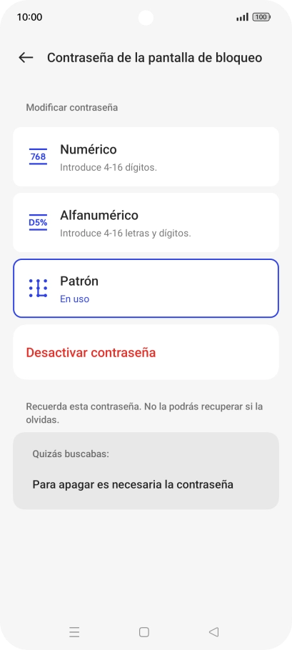 Pulsa Desactivar contraseña.