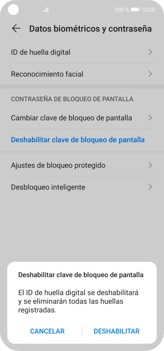 Introduce el código de seguridad extra que has creado anteriormente y pulsa DESHABILITAR.