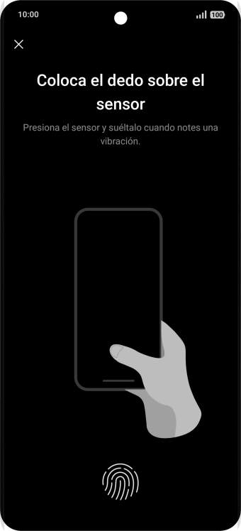 Sigue las indicaciones de la pantalla para crear una huella digital como código de seguridad.