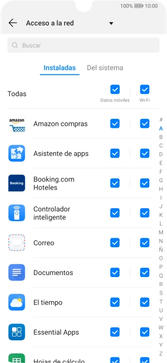 Pulsa en el campo junto al nombre de la aplicación bajo la columna de 