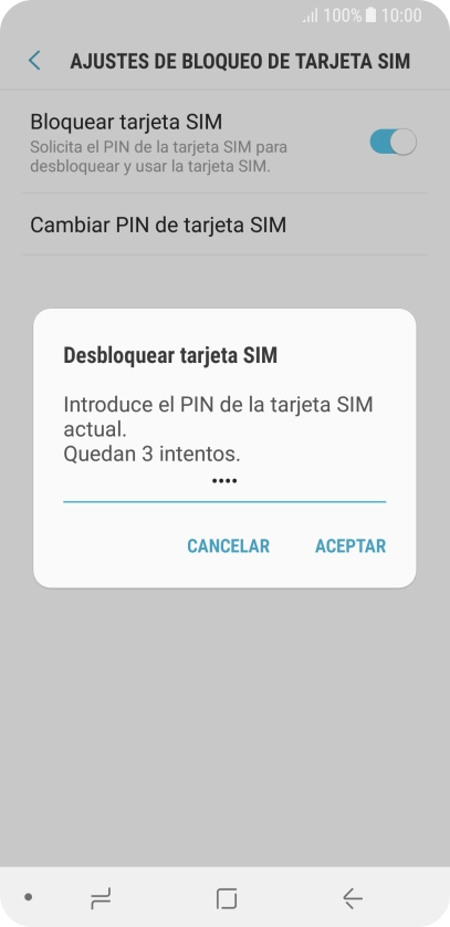 Introduce tu código PIN y pulsa ACEPTAR.