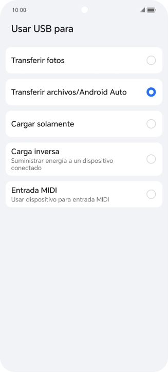 Pulsa Transferir archivos/Android Auto.