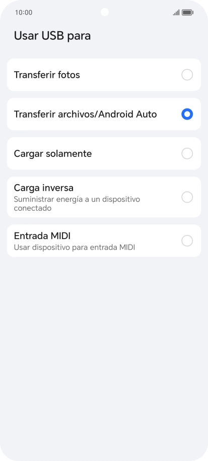 Pulsa Transferir archivos/Android Auto.