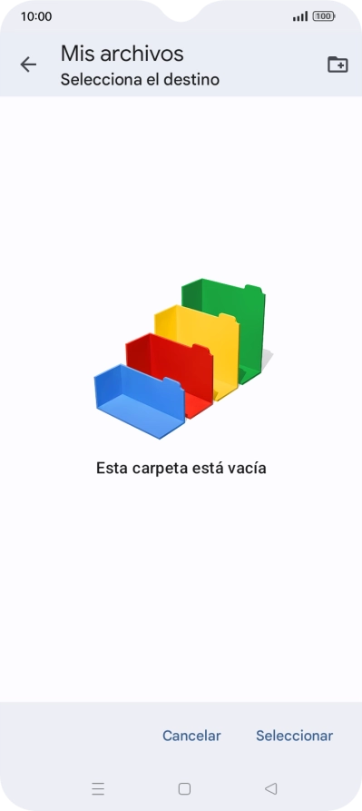 Si deseas crear una nueva carpeta, pulsa el icono de nueva carpeta y sigue las indicaciones de la pantalla para crearla.