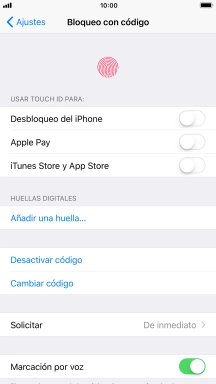 Pulsa Desactivar código e introduce el código de seguridad.