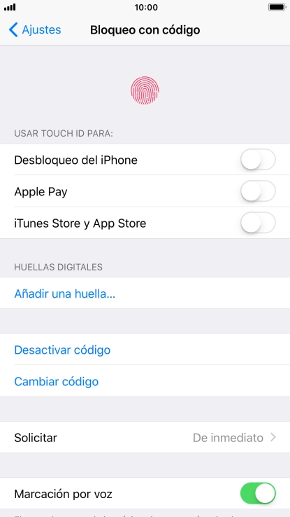 Pulsa Desactivar código e introduce el código de seguridad.