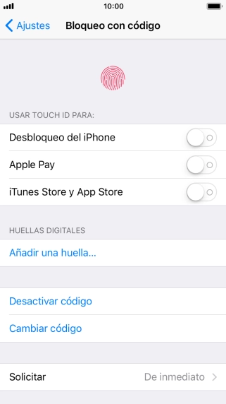 Pulsa Desactivar código e introduce el código de seguridad.