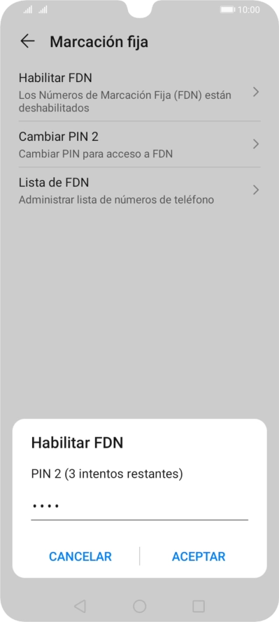 Introduce el código PIN2 y pulsa ACEPTAR.