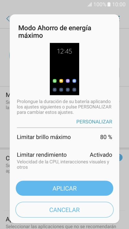 Pulsa APLICAR para activar la función.
