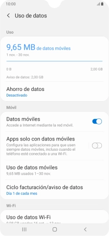 El consumo total de datos se visualiza ahora en la pantalla.