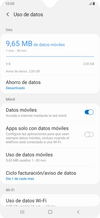 El consumo total de datos se visualiza ahora en la pantalla.