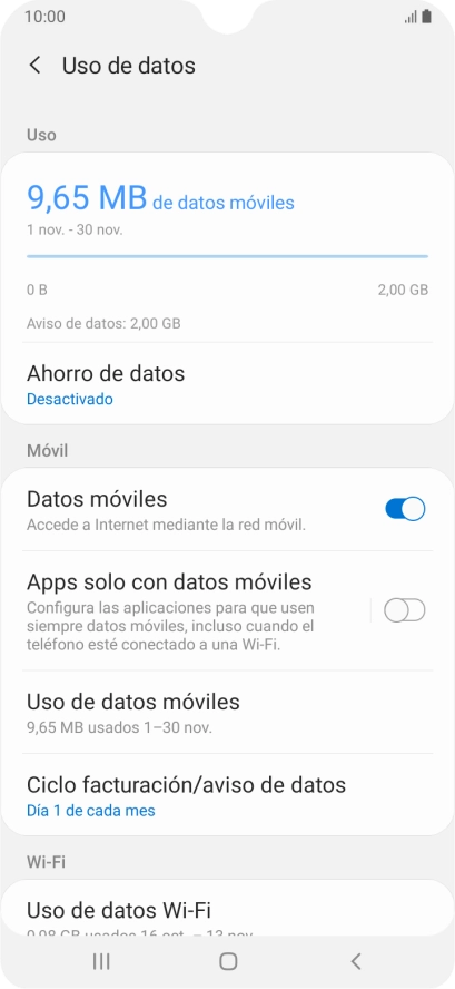 El consumo total de datos se visualiza ahora en la pantalla.
