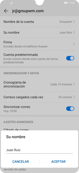 Introduce el nombre del remitente deseado y pulsa ACEPTAR.