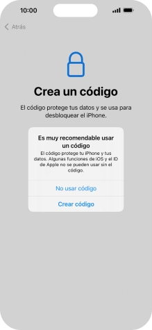 Si desactivas la función, pulsa No usar código.