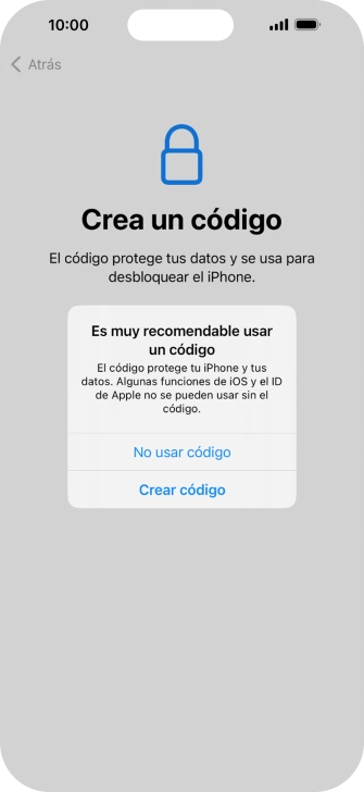 Si desactivas la función, pulsa No usar código.