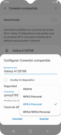 Pulsa WPA3-Personal para proteger la conexión wifi con una contraseña.