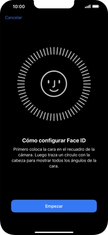 Pulsa Empezar y sigue las indicaciones de la pantalla para crear un código de seguridad con la función de reconocimiento facial (Face ID).