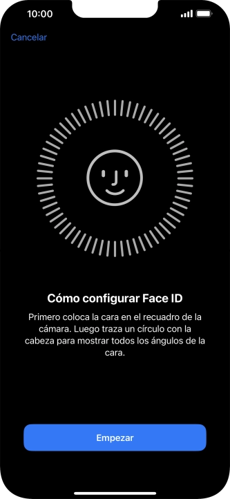 Pulsa Empezar y sigue las indicaciones de la pantalla para crear un código de seguridad con la función de reconocimiento facial (Face ID).