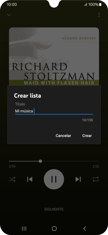 Introduce el nombre deseado de la lista de reproducción y pulsa Crear.