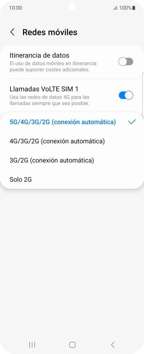 Pulsa el tipo de red deseado.