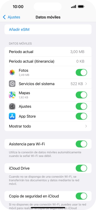 El consumo total aparece junto a Periodo actual.