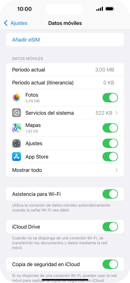 El consumo total aparece junto a Periodo actual.