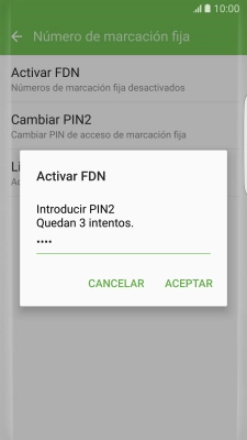 Introduce el código PIN2 y pulsa ACEPTAR.