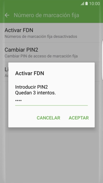 Introduce el código PIN2 y pulsa ACEPTAR.