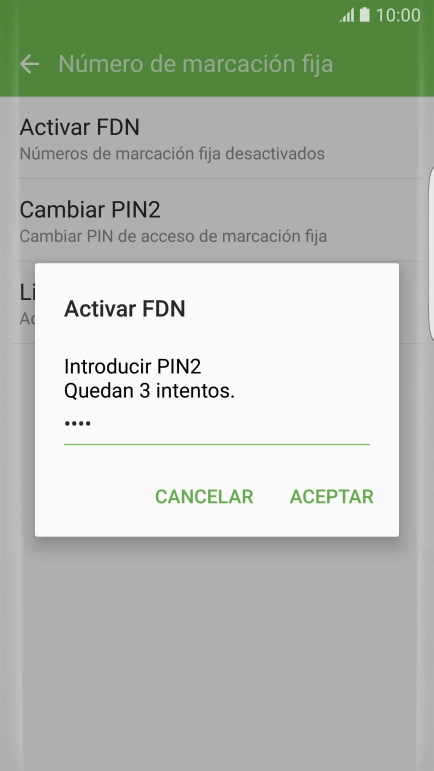 Introduce el código PIN2 y pulsa ACEPTAR.