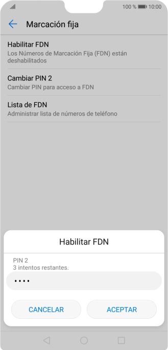Introduce el código PIN2 y pulsa ACEPTAR.