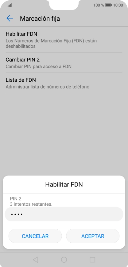 Introduce el código PIN2 y pulsa ACEPTAR.