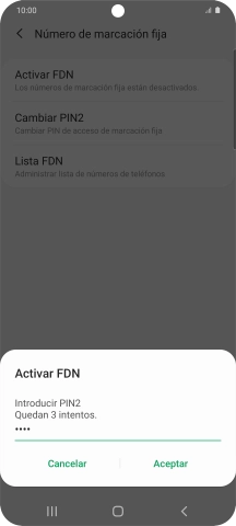 Introduce el código PIN2 y pulsa Aceptar.
