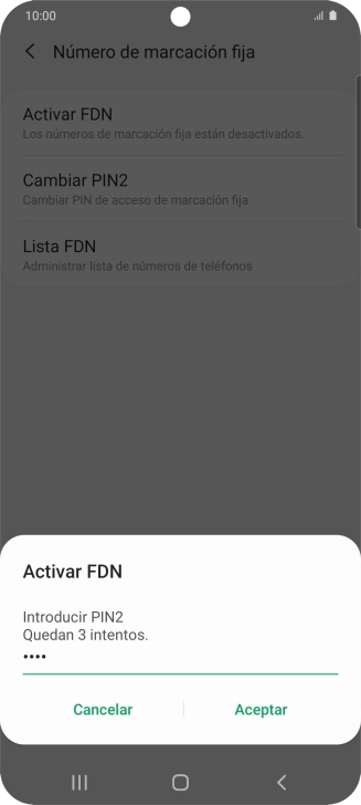 Introduce el código PIN2 y pulsa Aceptar.