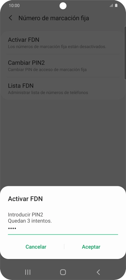 Introduce el código PIN2 y pulsa Aceptar.