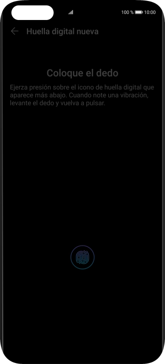 Sigue las indicaciones de la pantalla para crear una huella digital como código de seguridad.