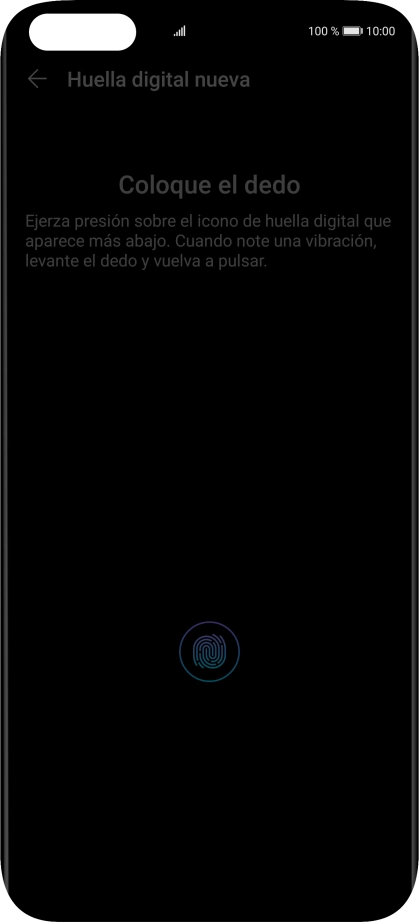 Sigue las indicaciones de la pantalla para crear una huella digital como código de seguridad.
